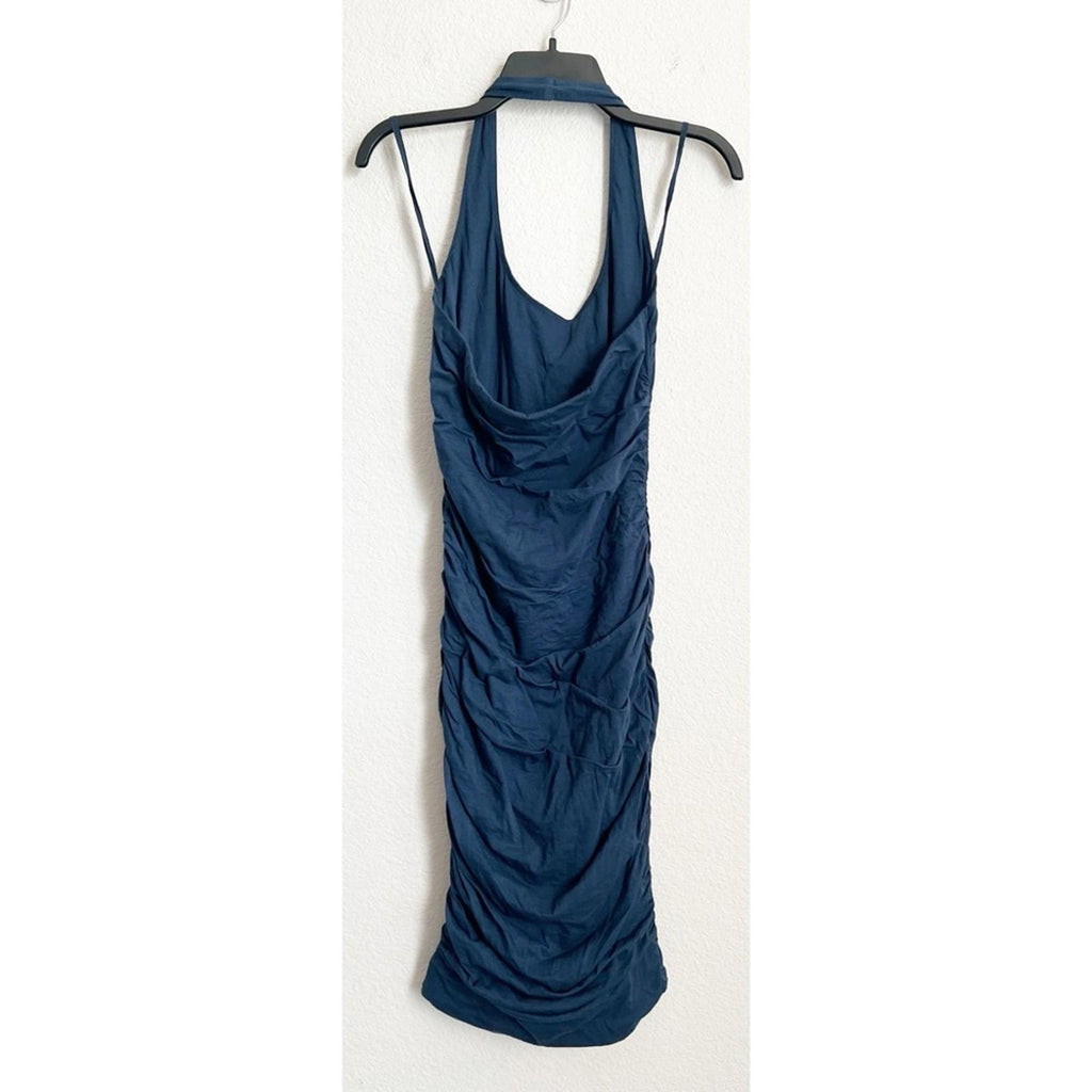 Velvet by Graham & Spencer Amanda Ruched Halter Dress in Navy, NWT, Size M $198