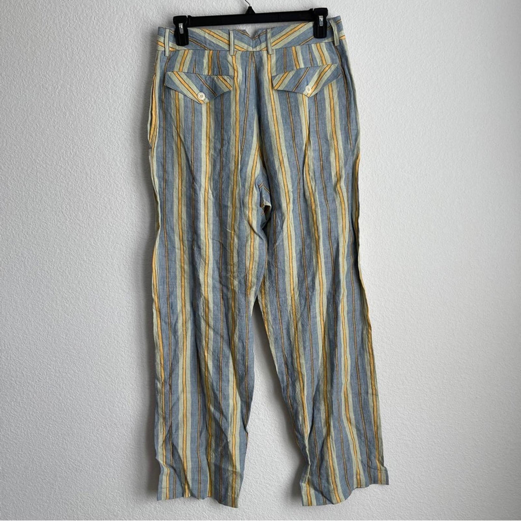 Nicholas Daley Linen Striped Trousers in Blue/Mustard, Size 34 NEW w/Tag $650