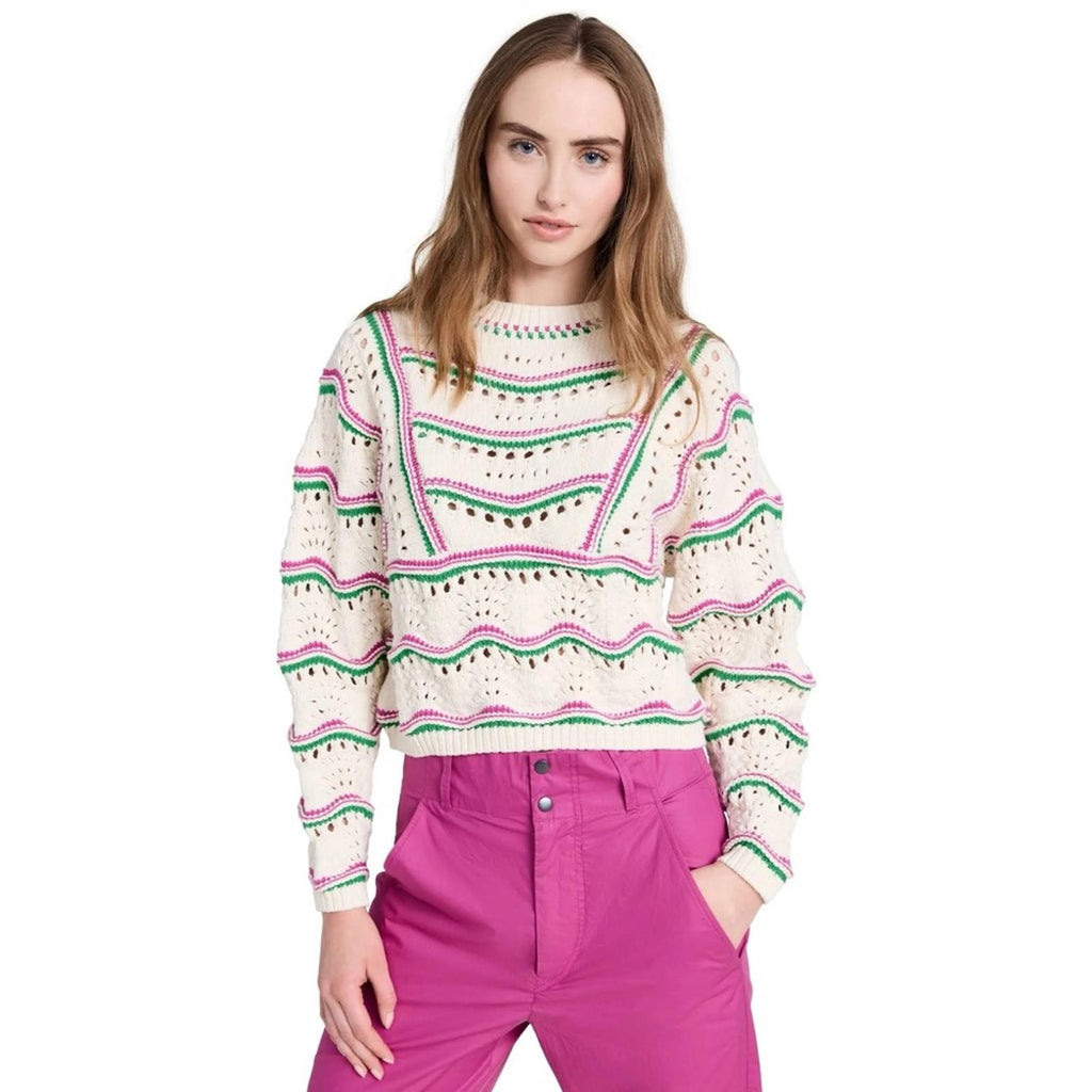 ba&sh Ecru Hicham Jumper Stripe Pointelle Sweater, Ivory Size XS Retail $336