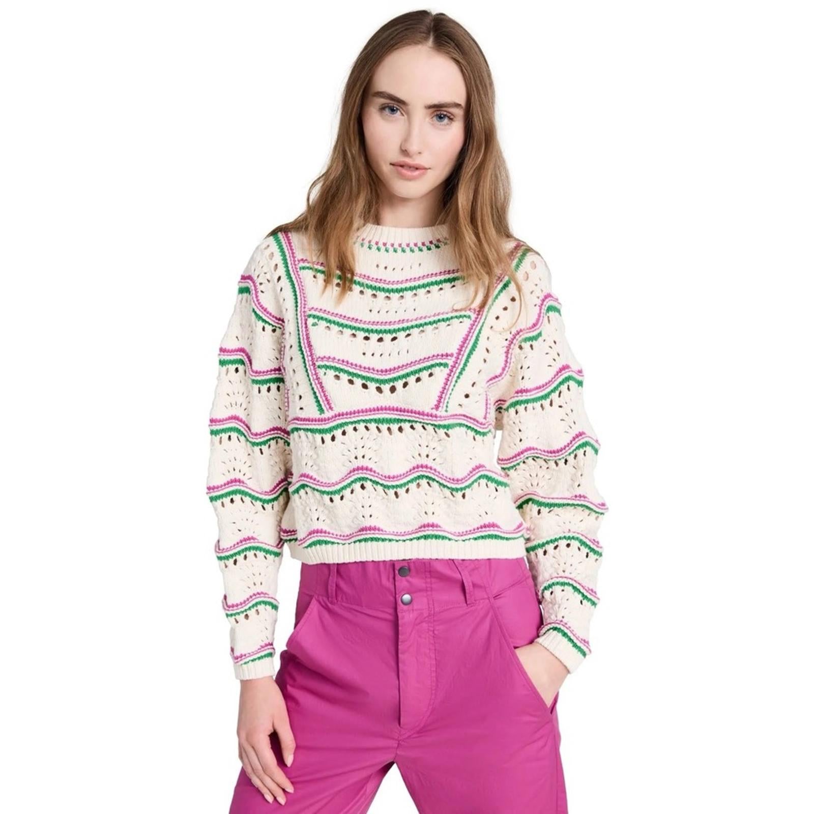 ba&sh Ecru Hicham Jumper Stripe Pointelle Sweater, Ivory Size XS Retail $336