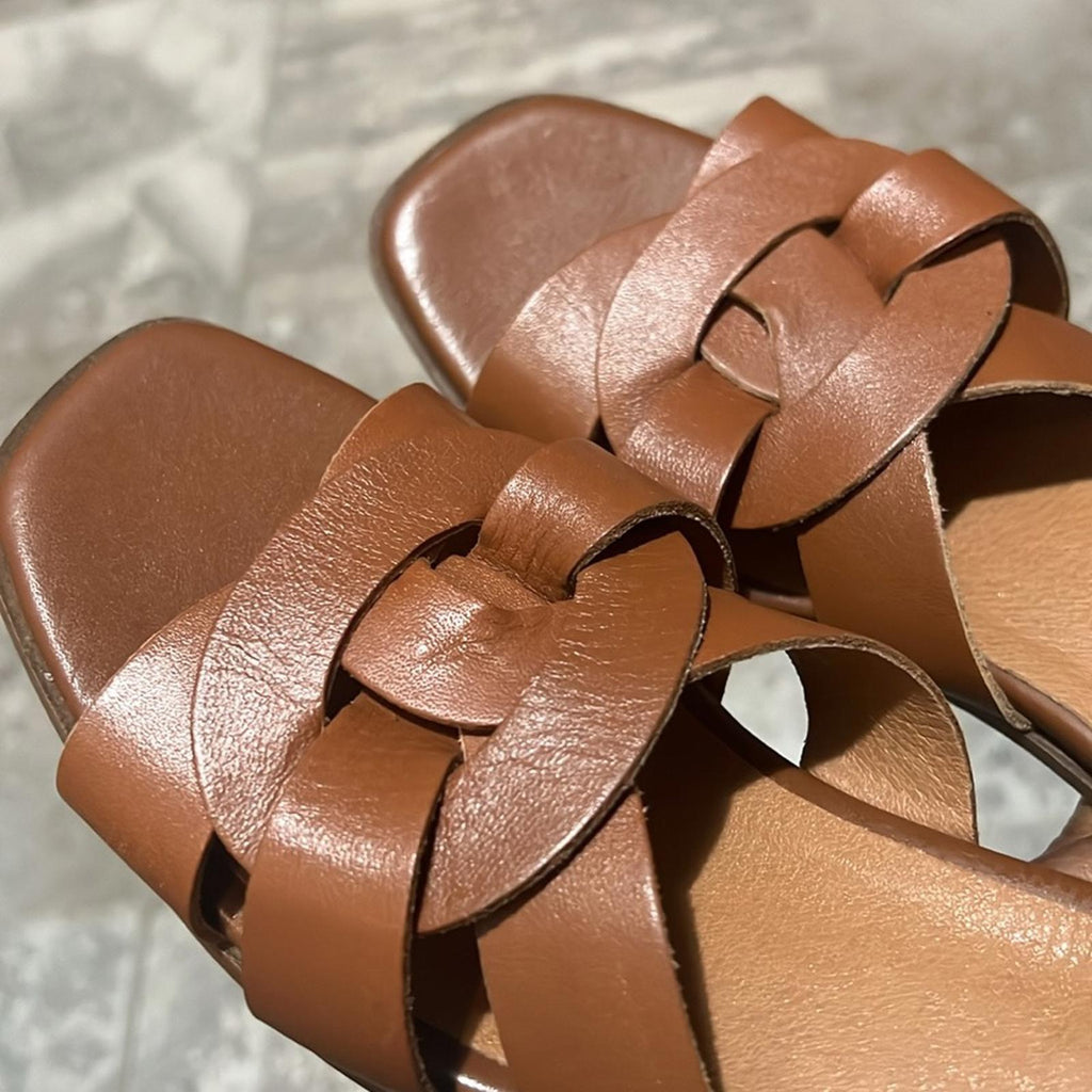 Bruno Magli Aria Block Heel Slide Sandals in Brown, Size 40 NEW w/o Box $325