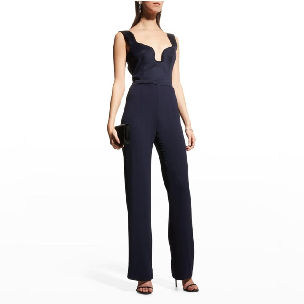 GALVAN Siren Scalloped Straight-Leg Jumpsuit in Black, US 8 NEW w/Tag $1,895