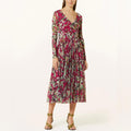 HUGO BOSS Long Sleeve Dress in Plissé Tulle with Seasonal Print Size S NEW w/Tag