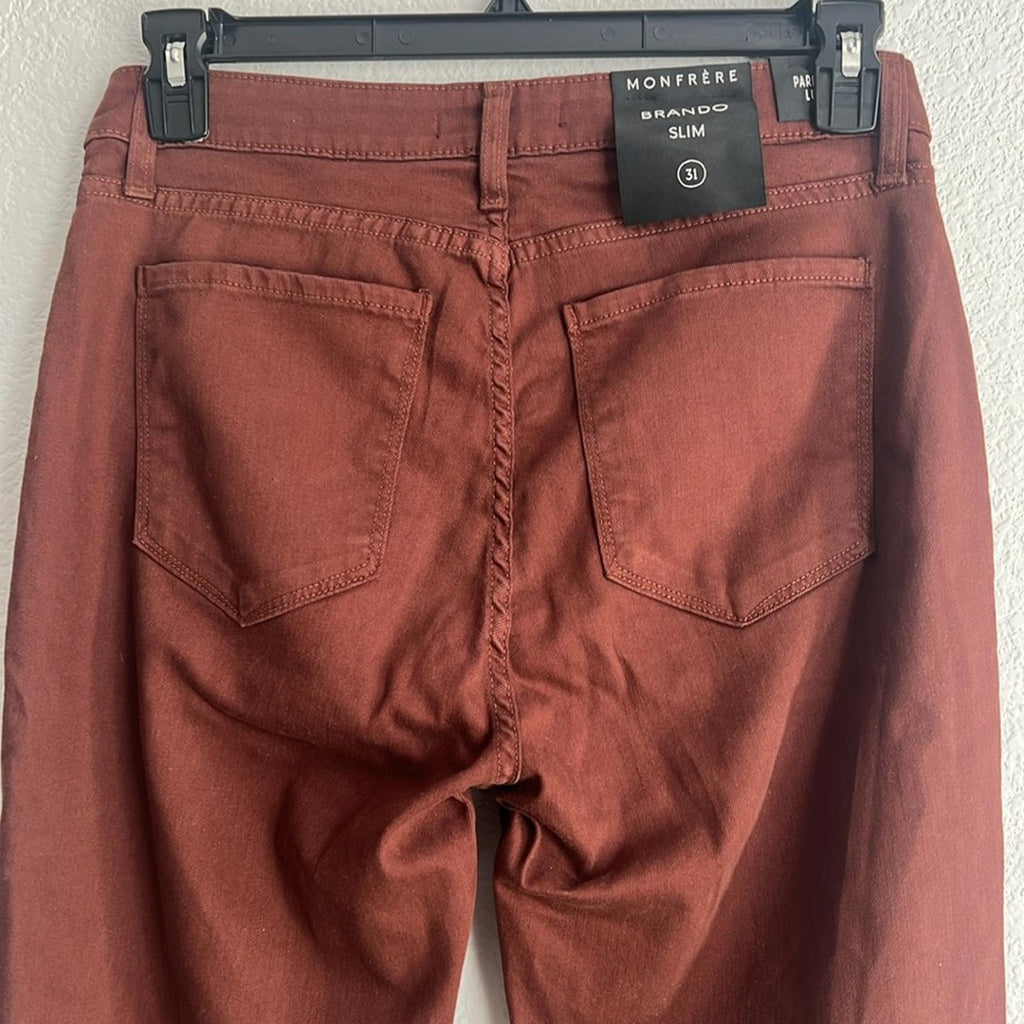 Monfrère Brando High Rise Slim Fit Jeans in Brown, NWT, Size 31