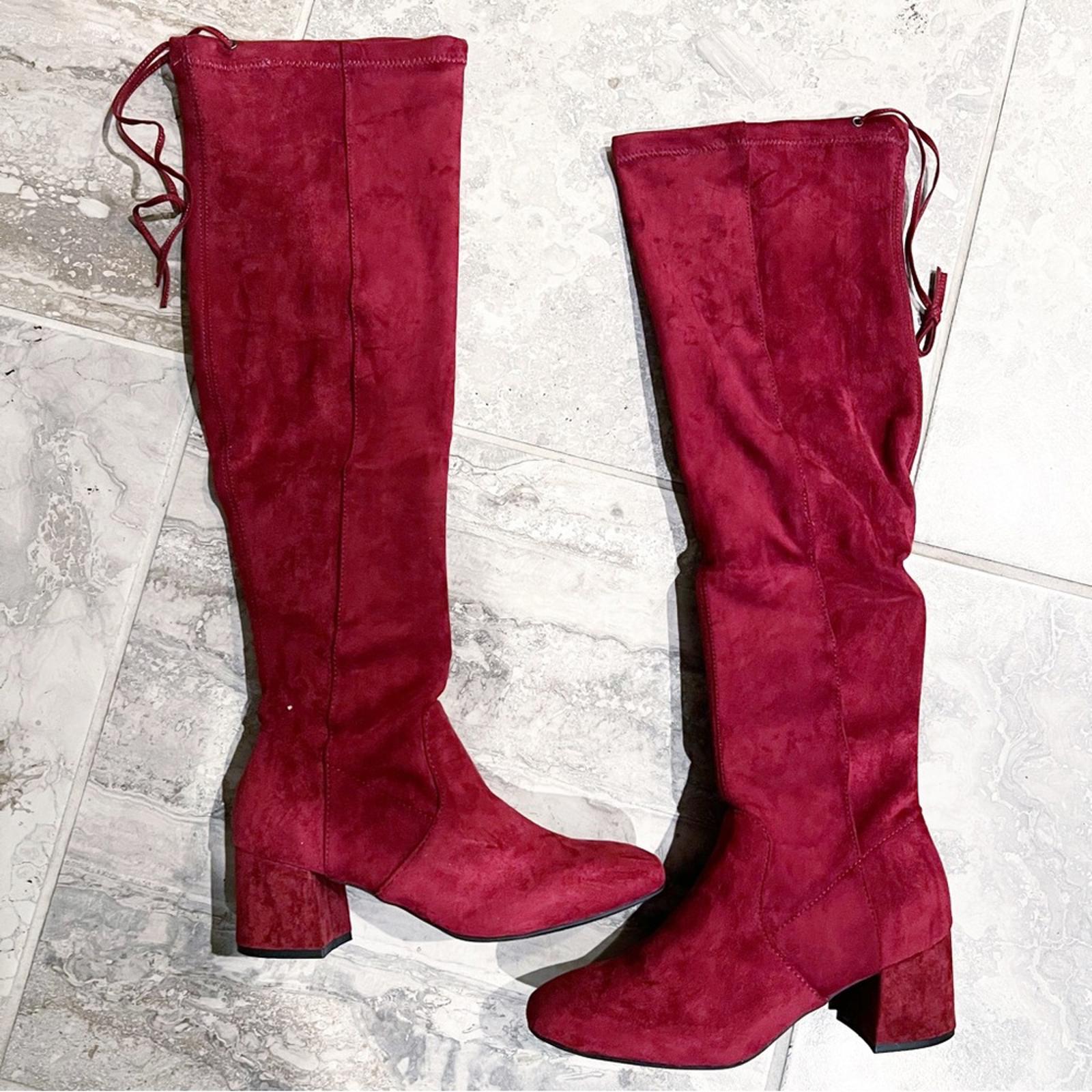 Sugar Ollie Over The Knee High Calf Boots in Burgundy, Size 7.5 New in Box