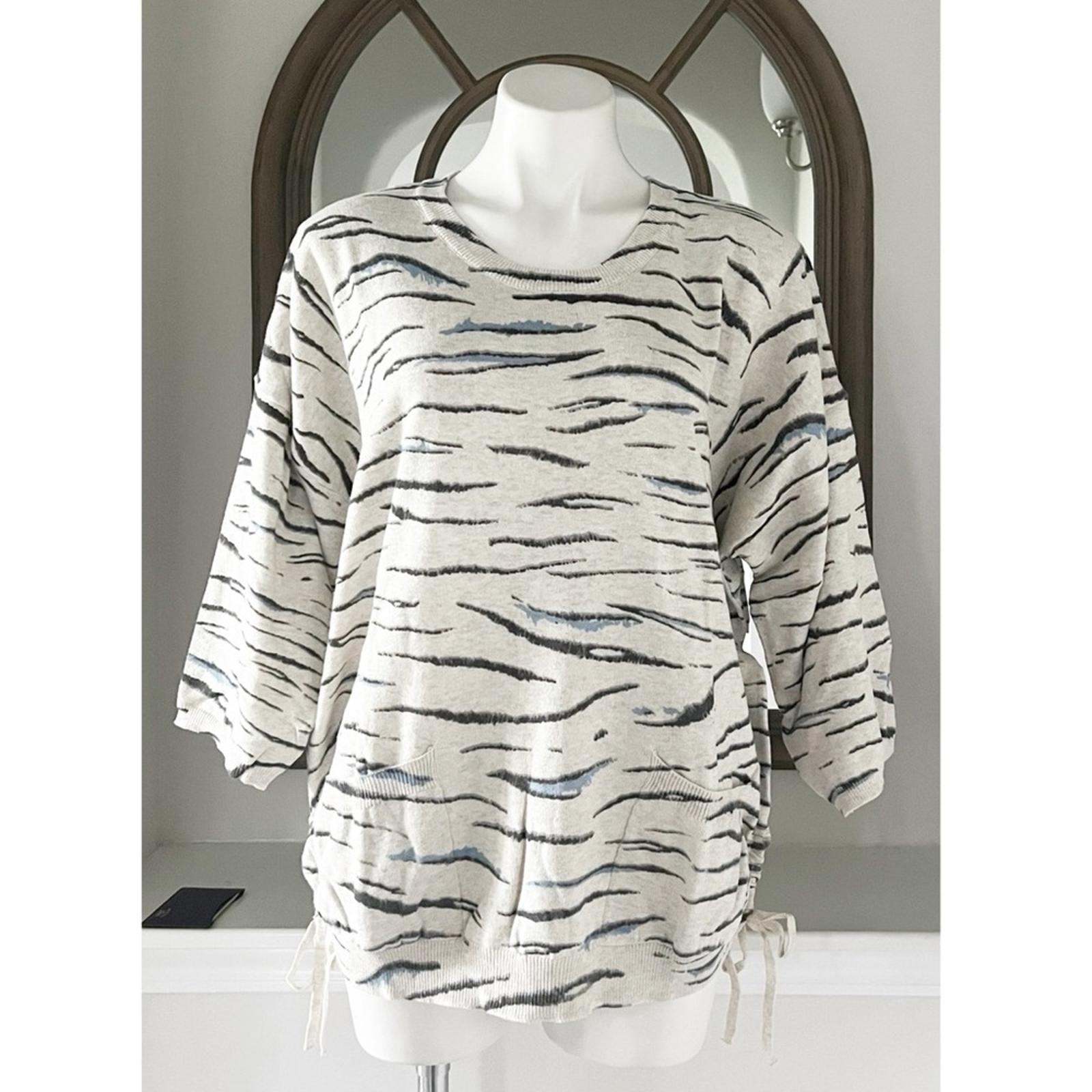 NEW Democracy Zebra Print Sweater w/Pockets, Plus Size 2X New w/Tag in Packaging