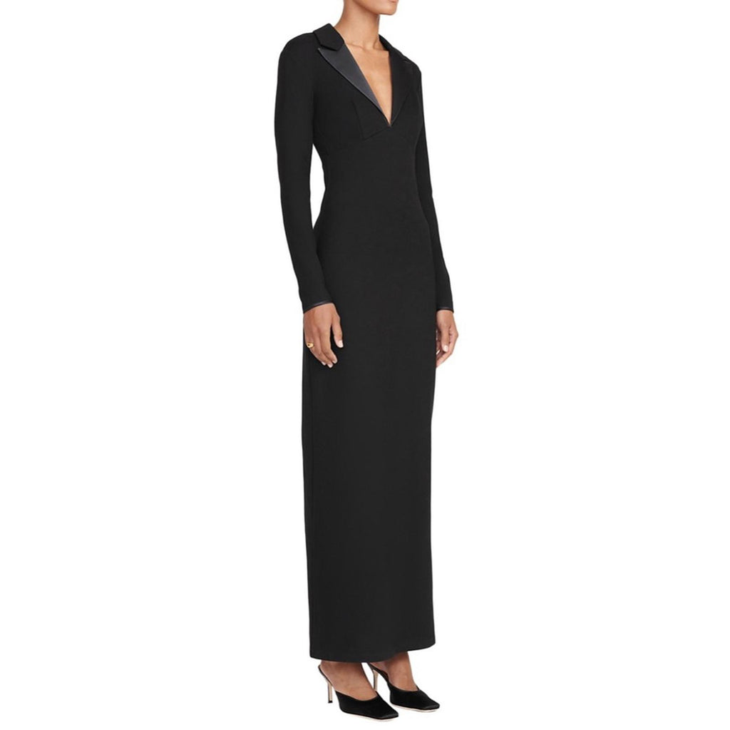 STAUD Humboldt Satin Lapel Gown Maxi Dress in Black, Size M New w/Tag