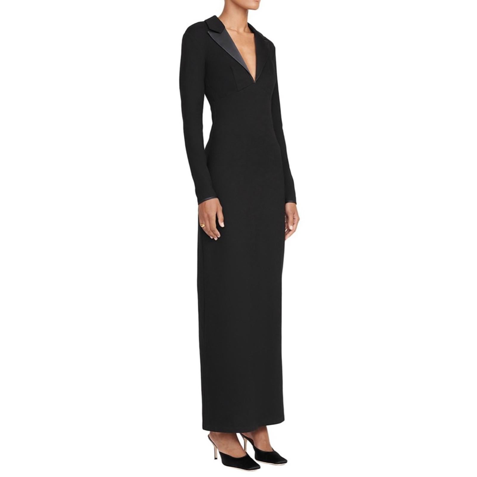 STAUD Humboldt Satin Lapel Gown Maxi Dress in Black, Size M New w/Tag