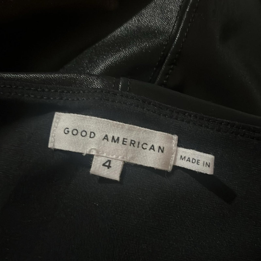 NEW Good American Faux Leather High-Neck Bodysuit in Black Size 4/XL NEW w/o Tag