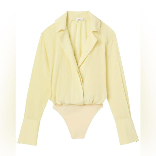 ALC Diana Silk Bodysuit, Canary Yellow Size L New w/Tag Retail $425
