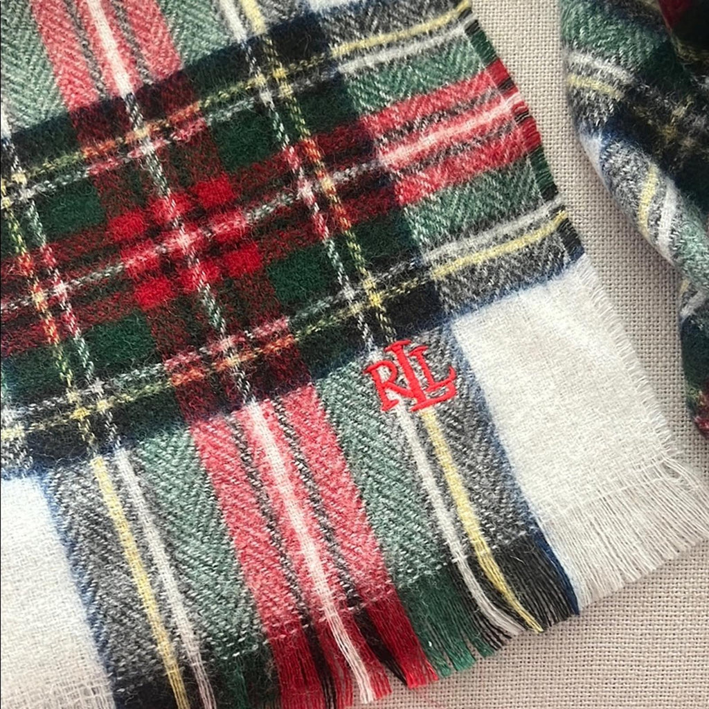 Ralph Lauren Plaid Wool Blend Scarf 193cm X 66cm, NEW