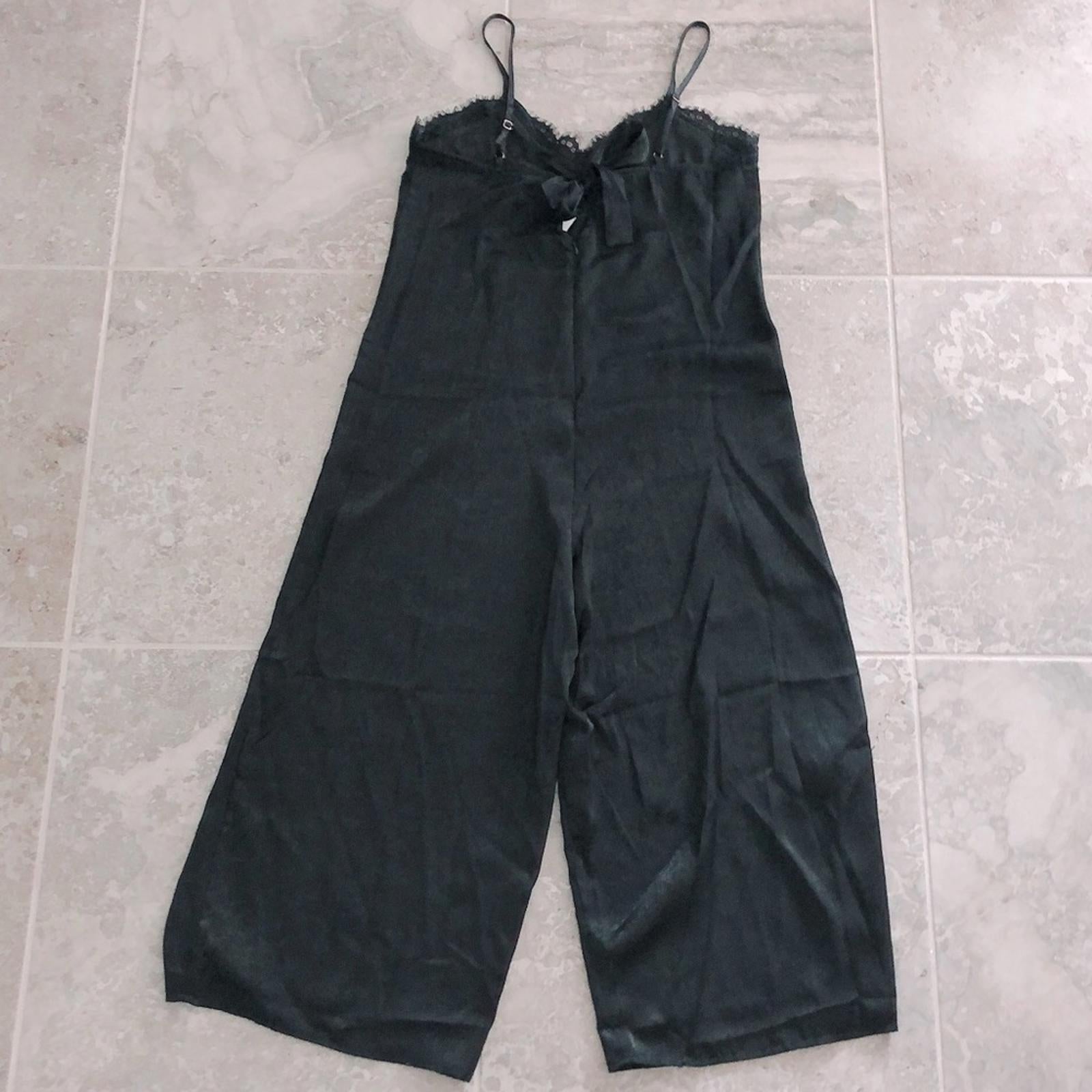 Dee Elle Satin Lace Trim Jumpsuit in Black, NEW, Size L
