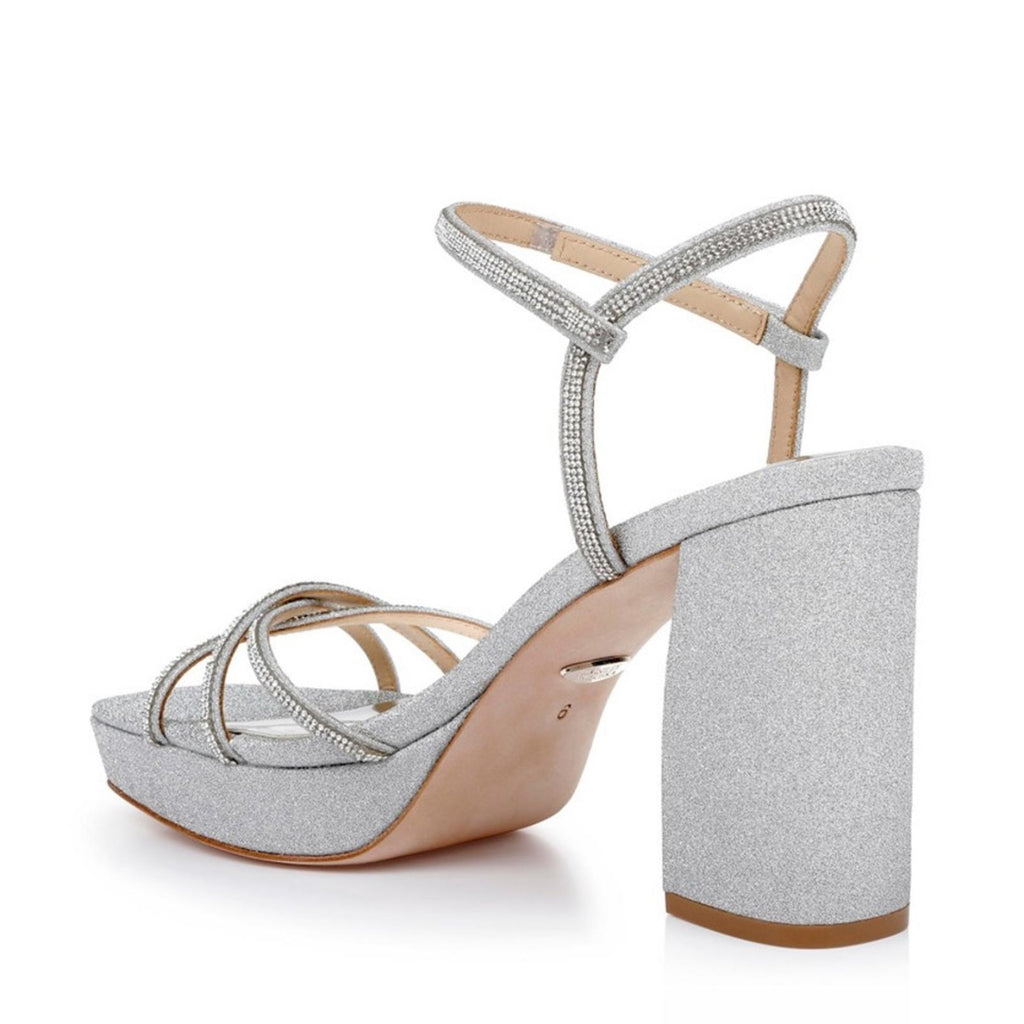 Badgley Mischka Frida Ankle Strap High Heel Sandals in Silver Size 7.5 New $245