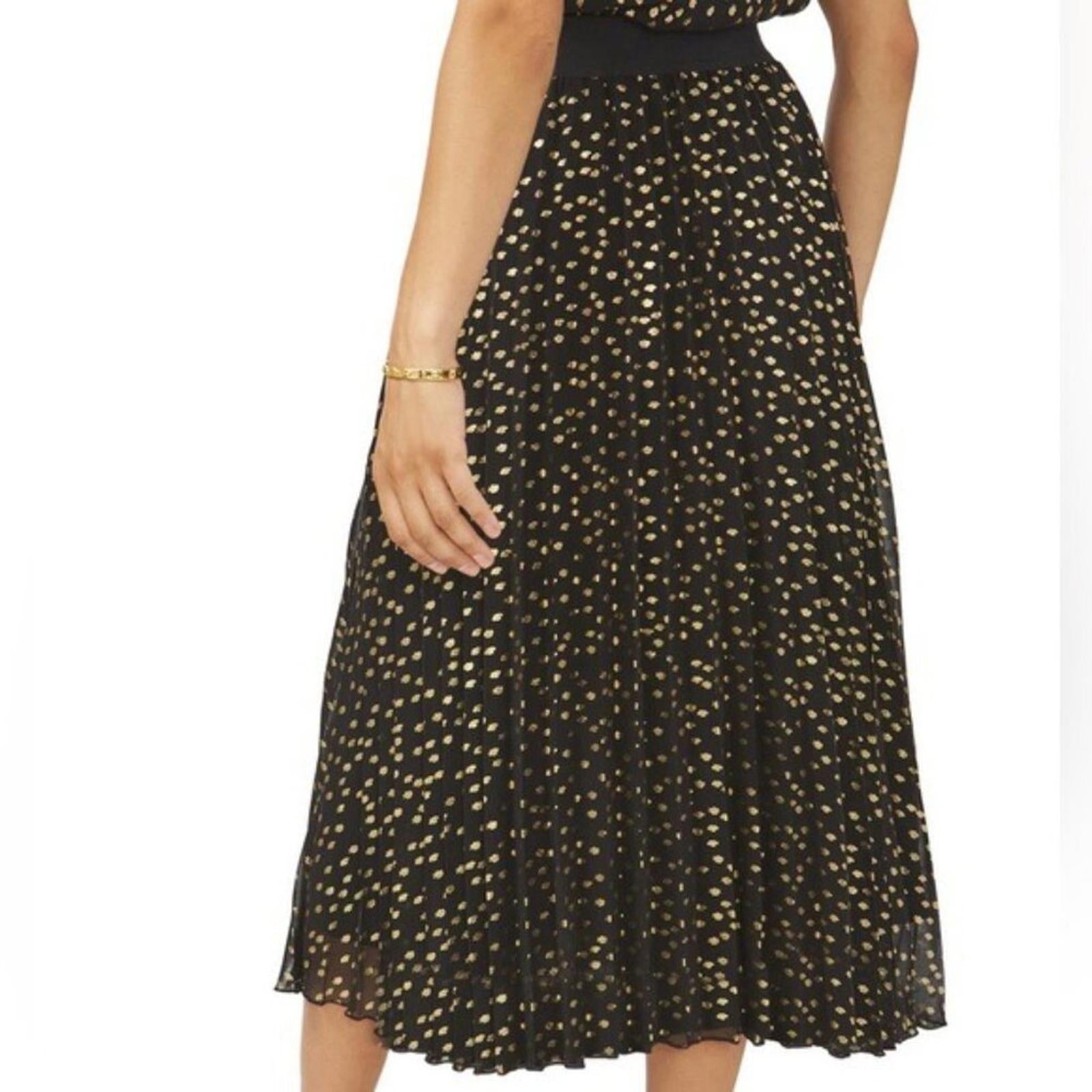 Vince Camuto Pleated Chiffon Foil Dot Maxi Skirt. Size S New w/Tag