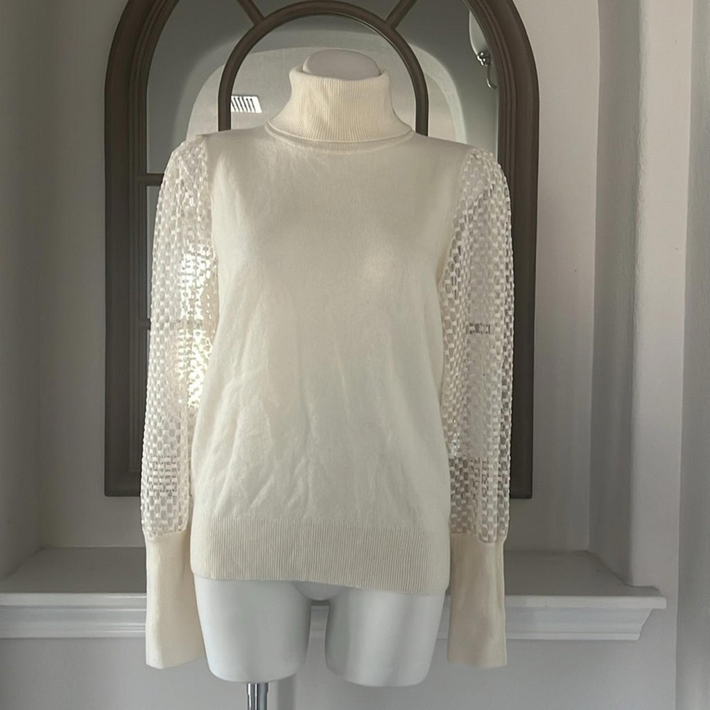 Cashmere Mesh Sleeve Turtleneck Sweater from C by Bloomingdale's Size XL NWT