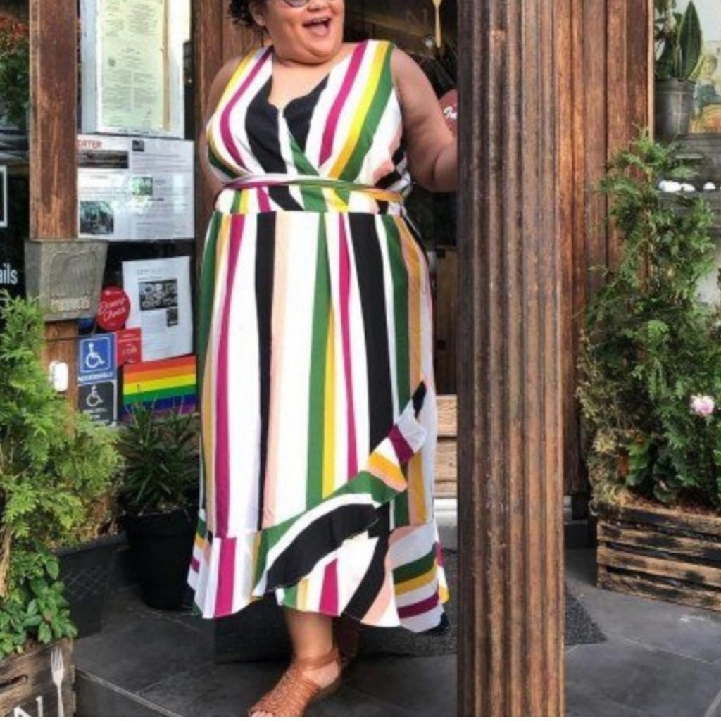 Lane Bryant Striped Faux Wrap Maxi Dress, Multi Plus Size 26 New w/Tag