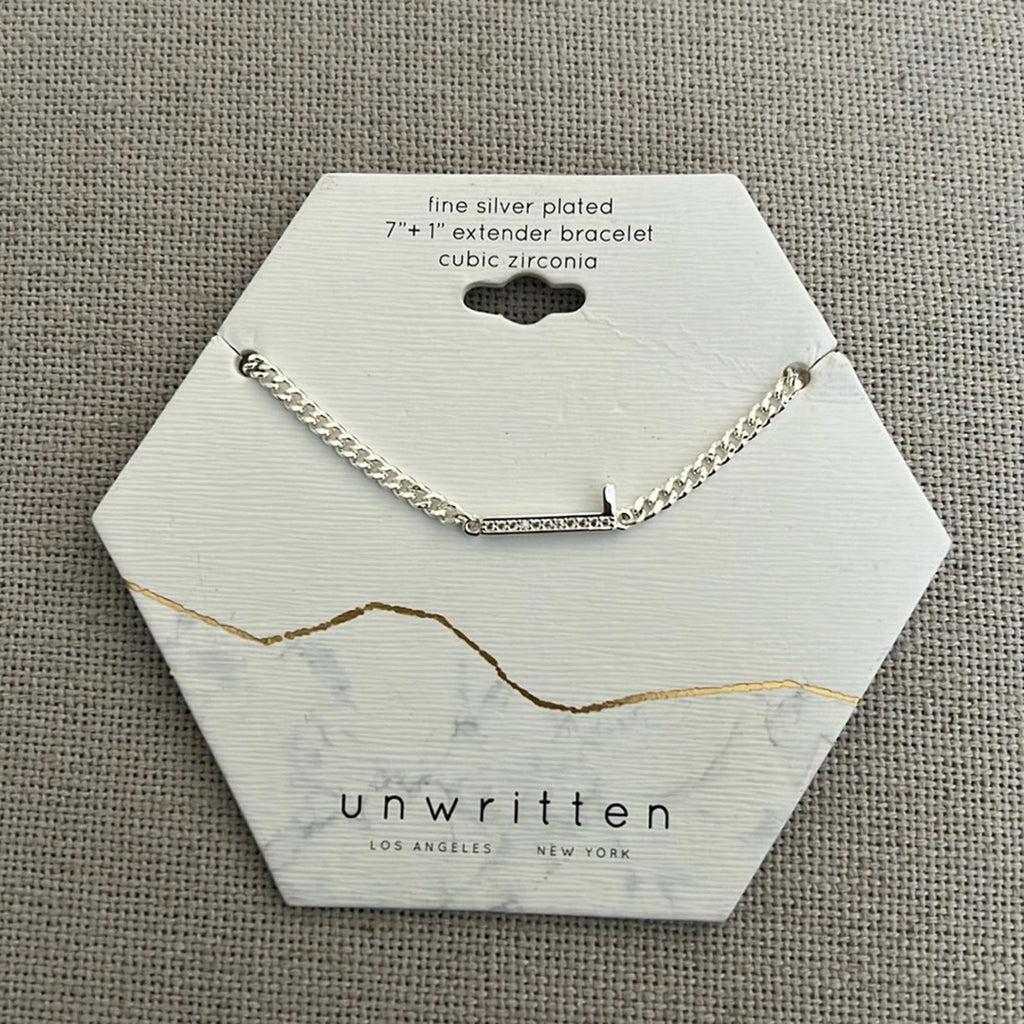 Unwritten Cubic Zirconia Fine Silver Plated 7”+1” Extender Bracelet, New w/Tag