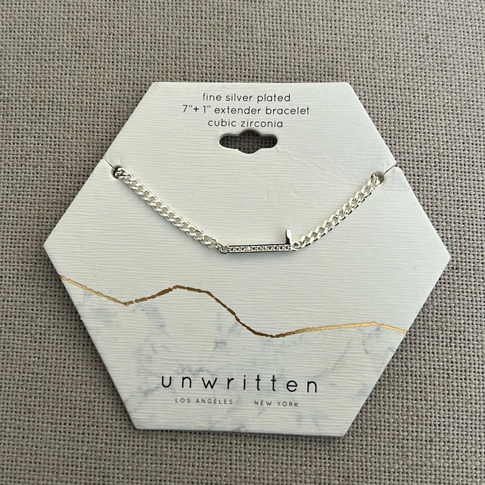 Unwritten Cubic Zirconia Fine Silver Plated 7”+1” Extender Bracelet, New w/Tag