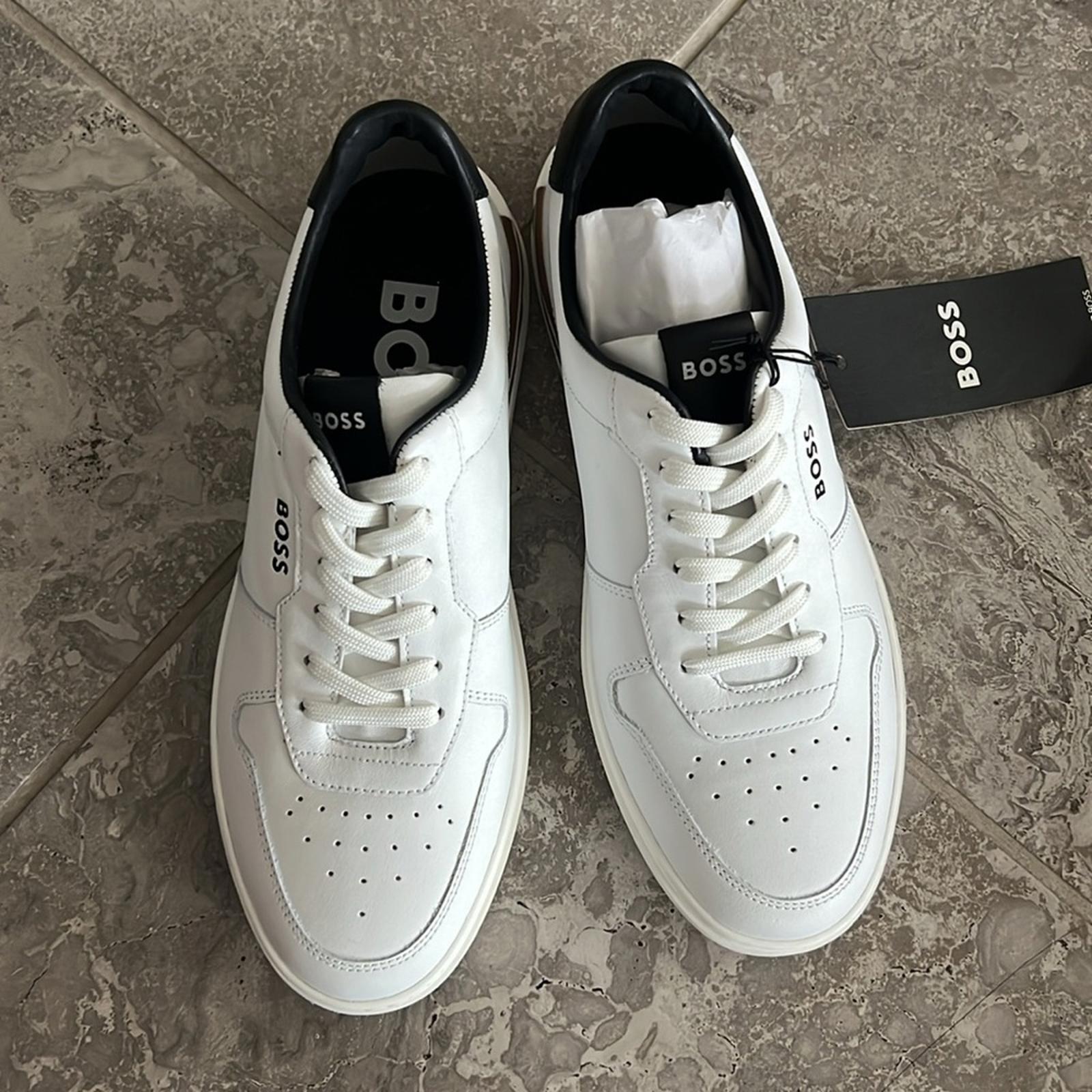 BOSS Leather Sneakers Clint in White, Size 43/10 New in Box