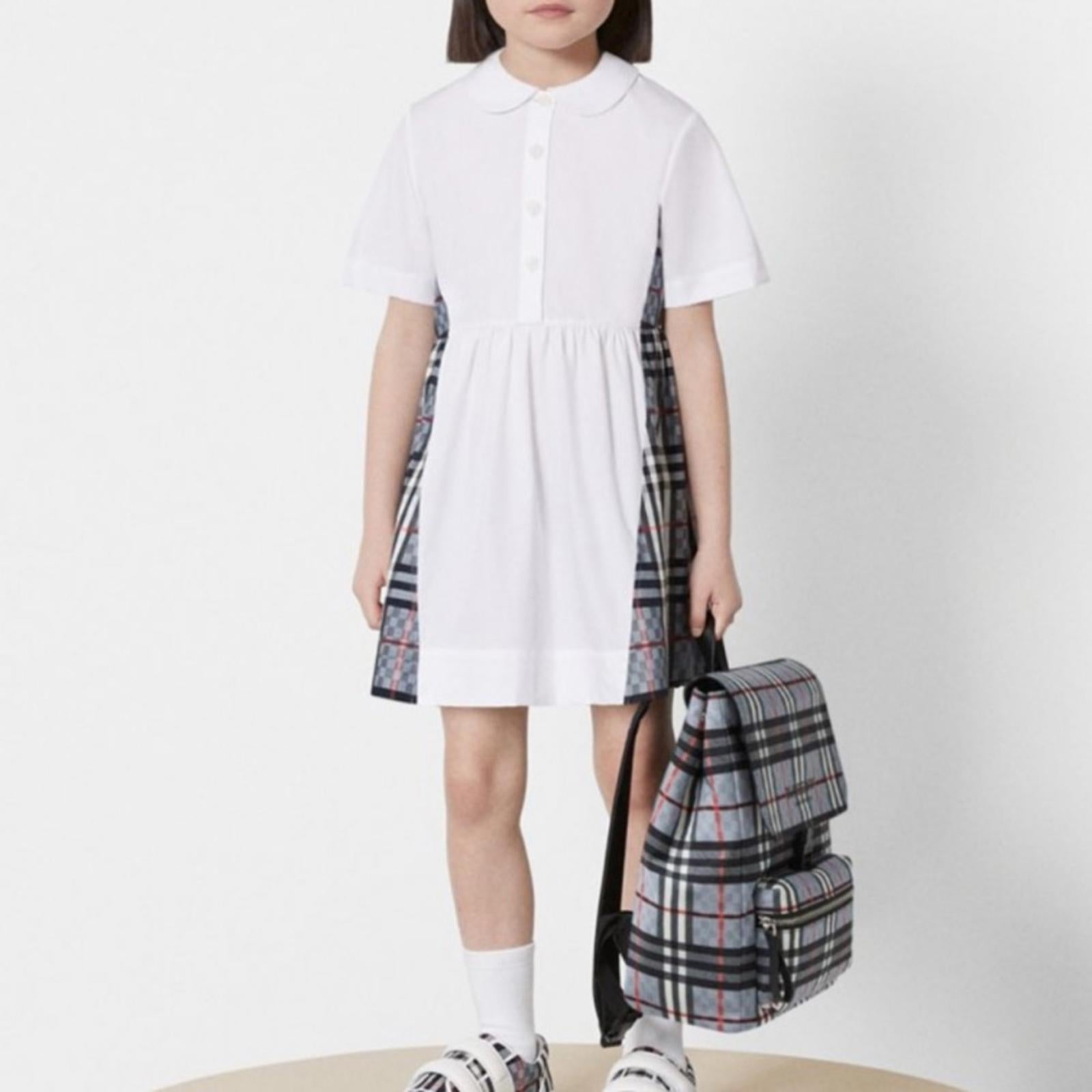 Burberry Chequerboard Panel Stretch Cotton Polo Shirt Dress, Size 12Y New w/Tag
