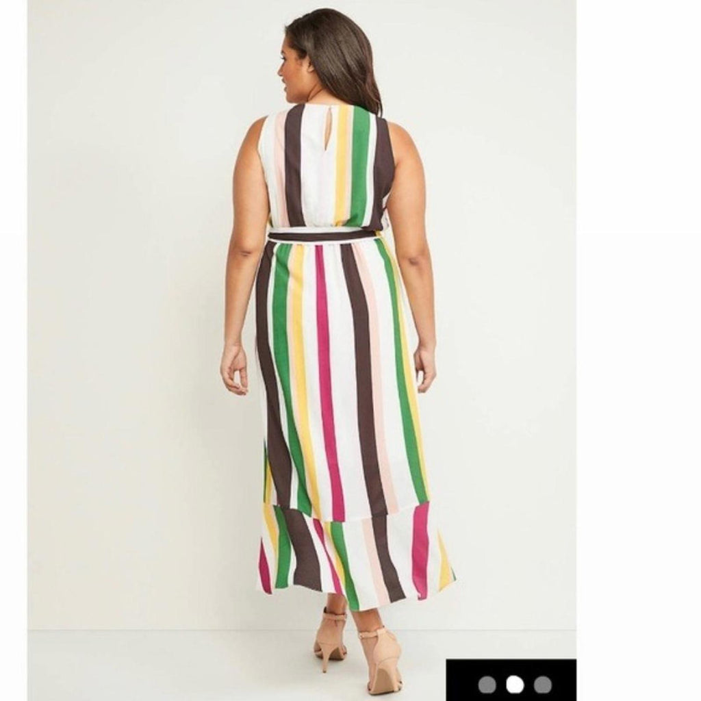 Lane Bryant Striped Faux Wrap Maxi Dress, Multi Plus Size 26 New w/Tag