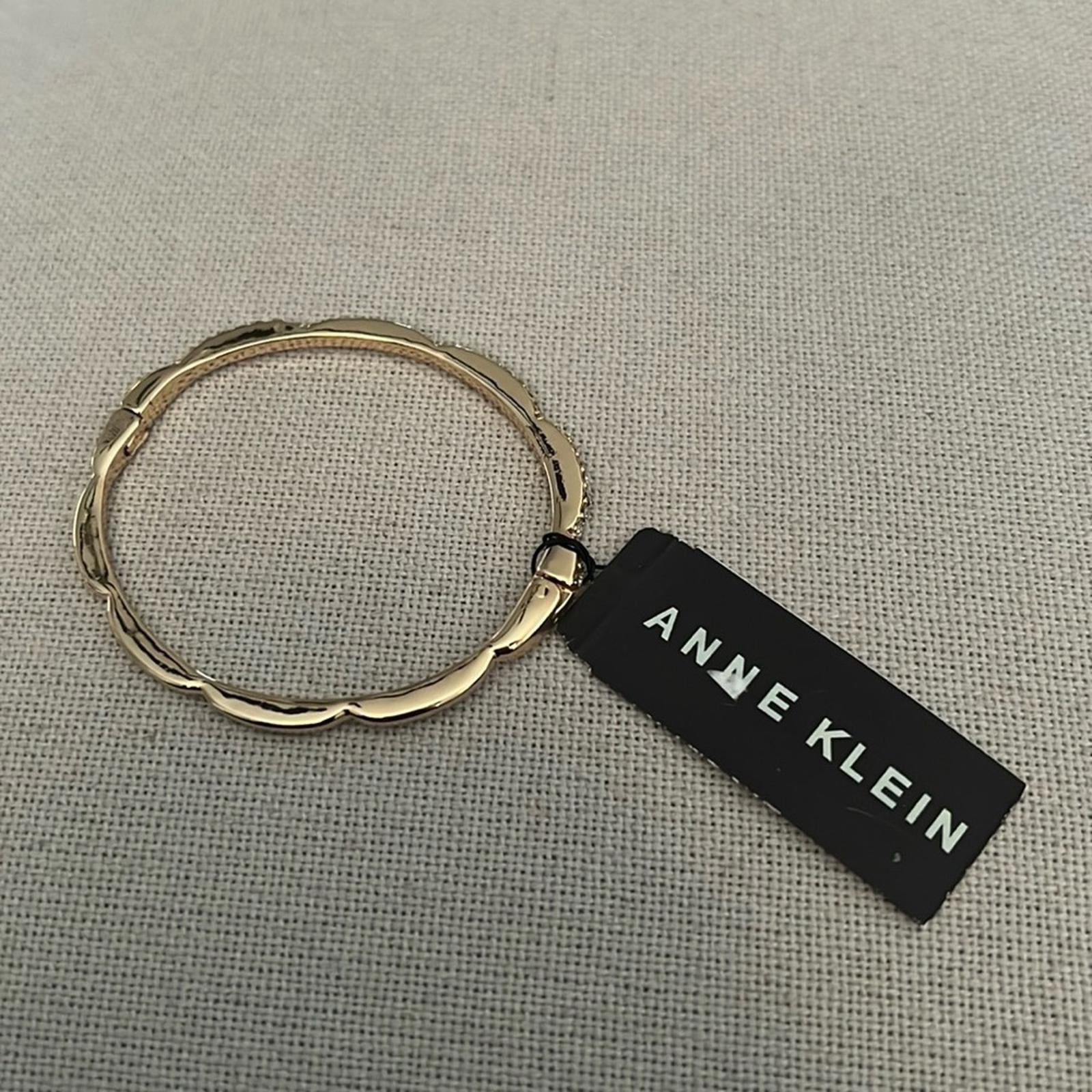 Anne Klein Gold Tone Crystal Scallop Stone Hinge Bangle Bracelet, New w/Tag
