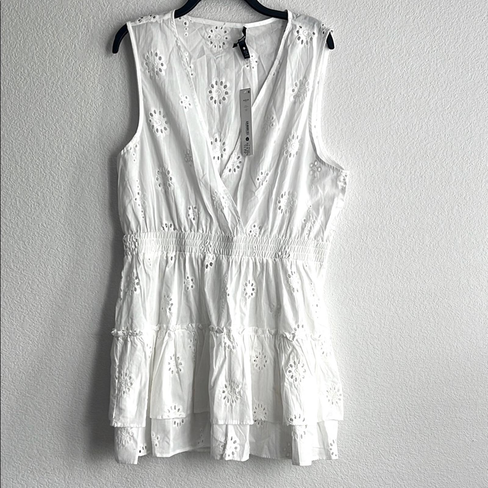Aqua Eyelet Tiered Swim Cover-Up Dress in Ivory/White Size XL NWT