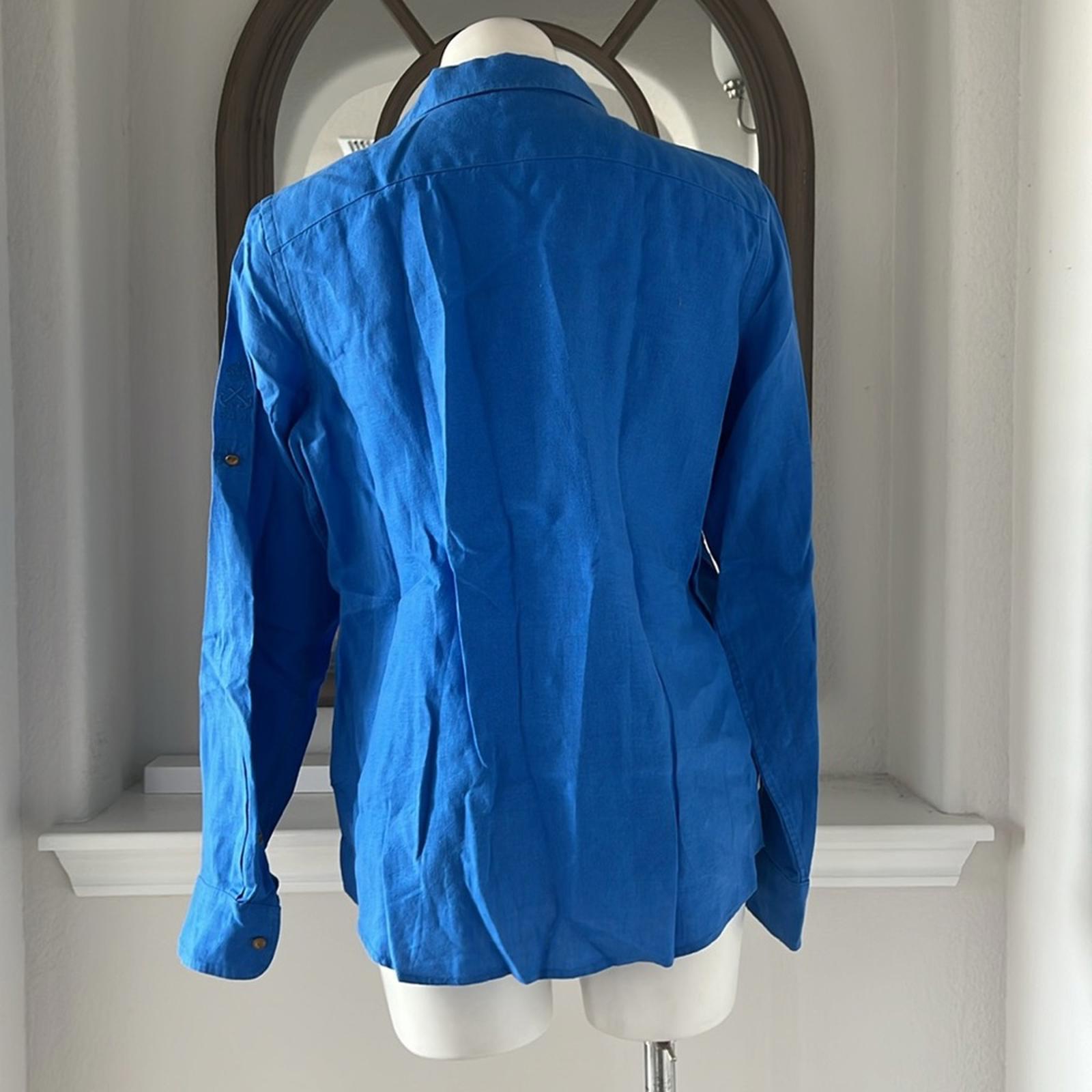 Lauren Ralph Lauren LINEN Blue Shirt Size L EXCELLENT!