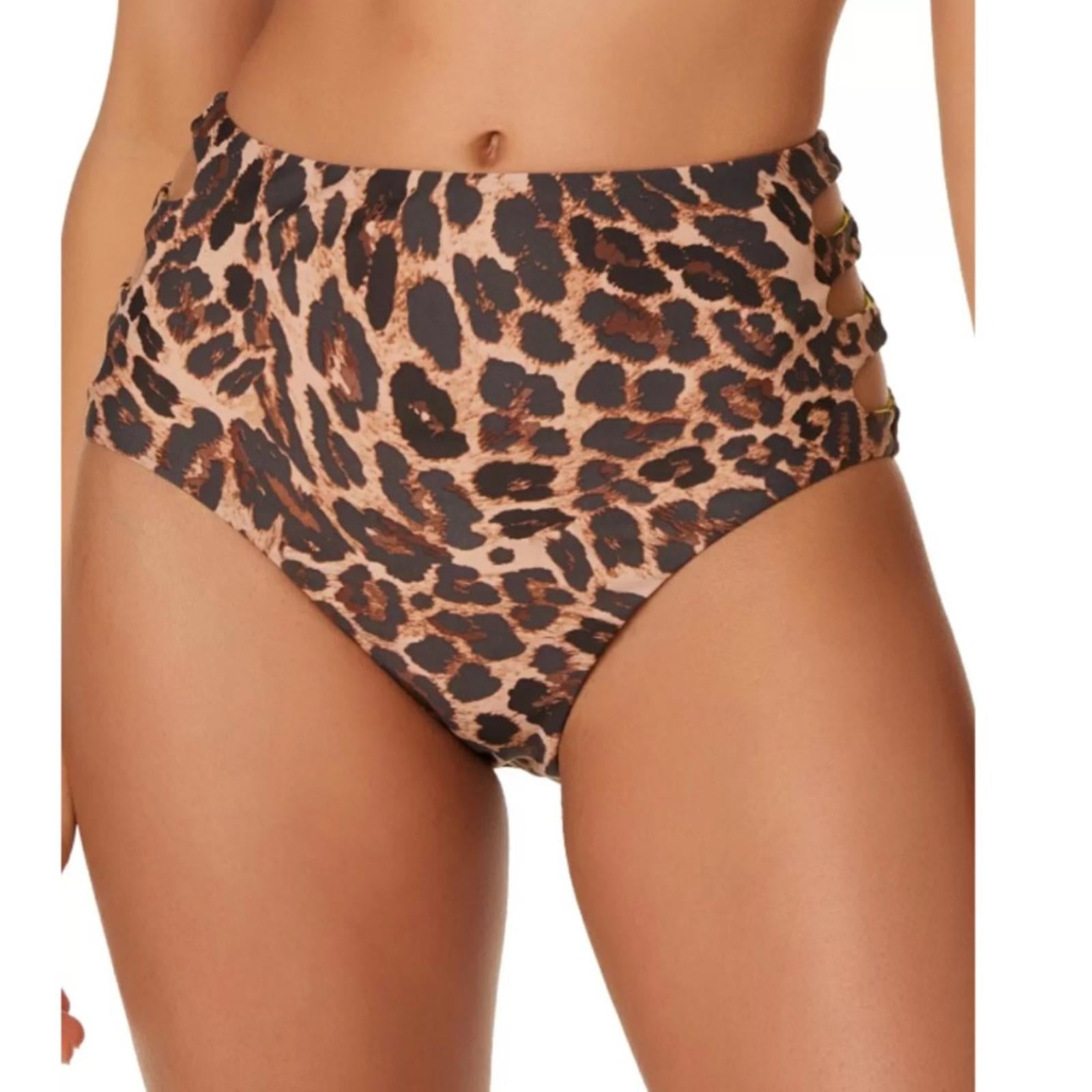 Bar III Beach Cheetah Printed High Rise Bikini Bottom, Size M NEW w/Tag