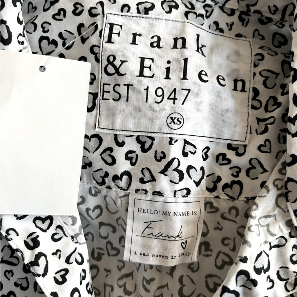 Frank & Eileen Shirt Heart Print Woven Button Up, White Grey Black Size XS NWT