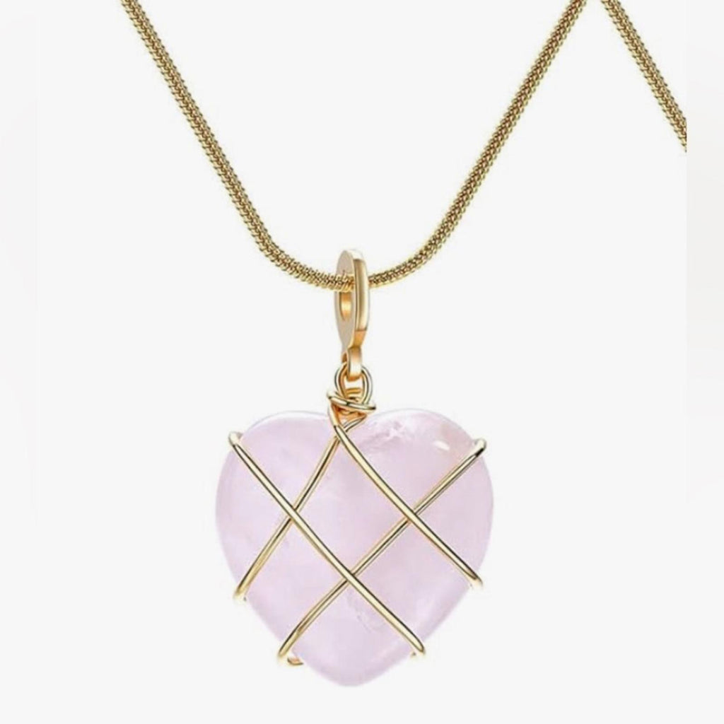 Moonstone Necklace Rose Quartz Heart Necklace, NEW