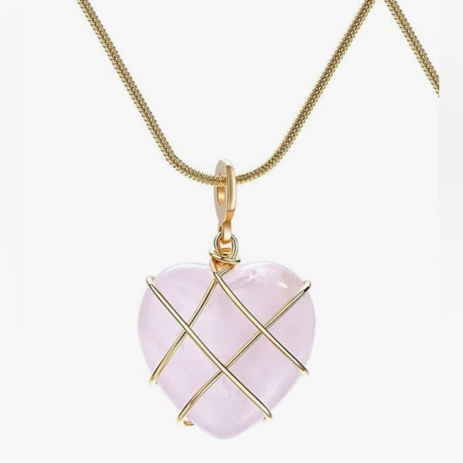 Moonstone Necklace Rose Quartz Heart Necklace, NEW