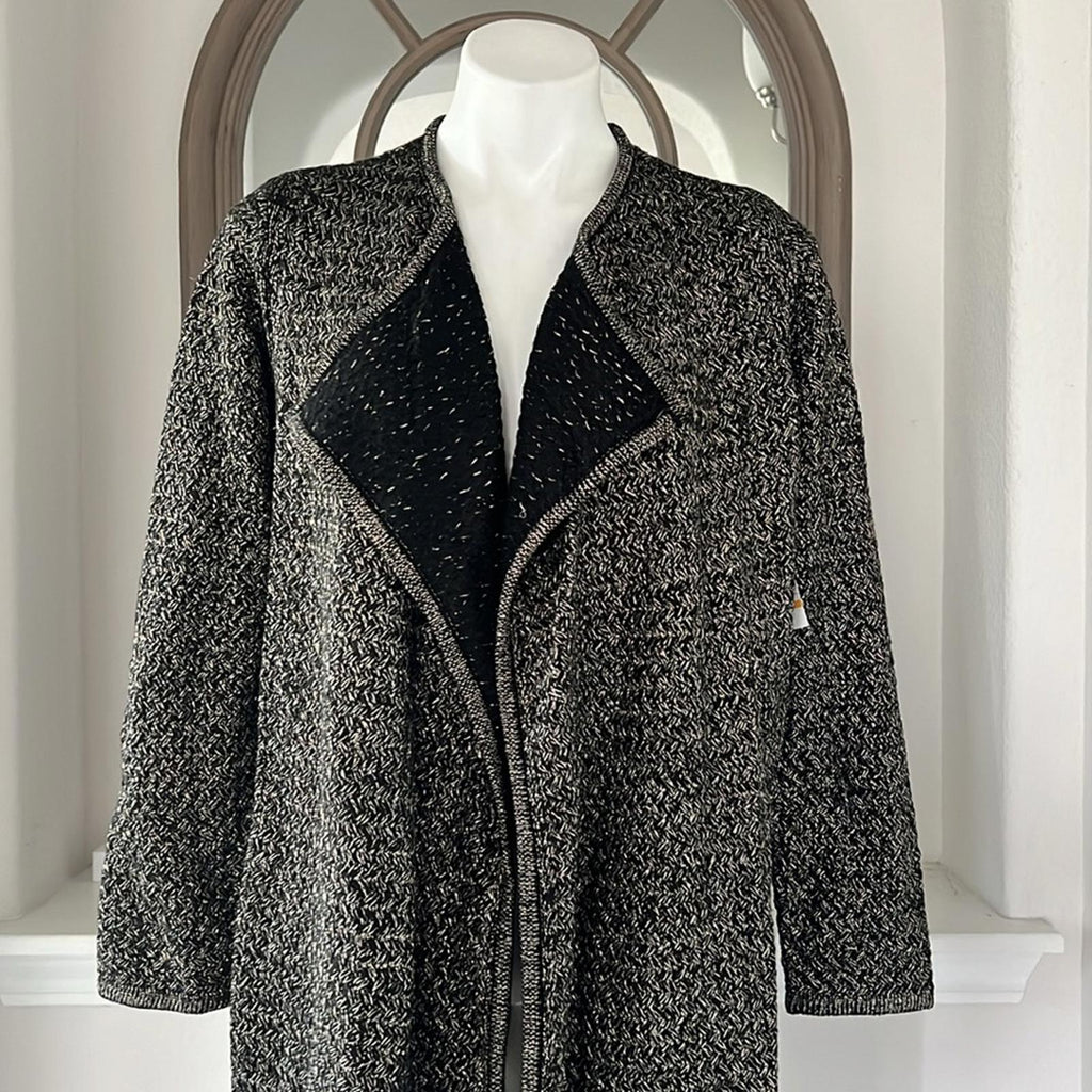 Rafaella Long Sleeve Open Front Duster w/Lurex in Black/Gold, Size S New w/Tag