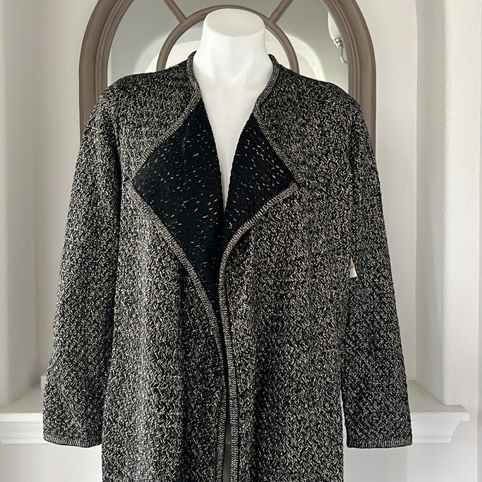 Rafaella Long Sleeve Open Front Duster w/Lurex in Black/Gold, Size S New w/Tag