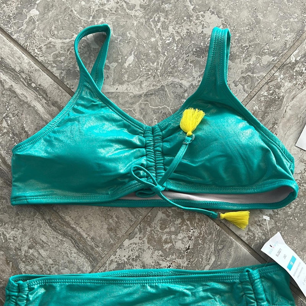 Beach Lingo Mermaid 2-Piece Metallic Turquoise Bikini Swimsuit Size 16 New w/Tag