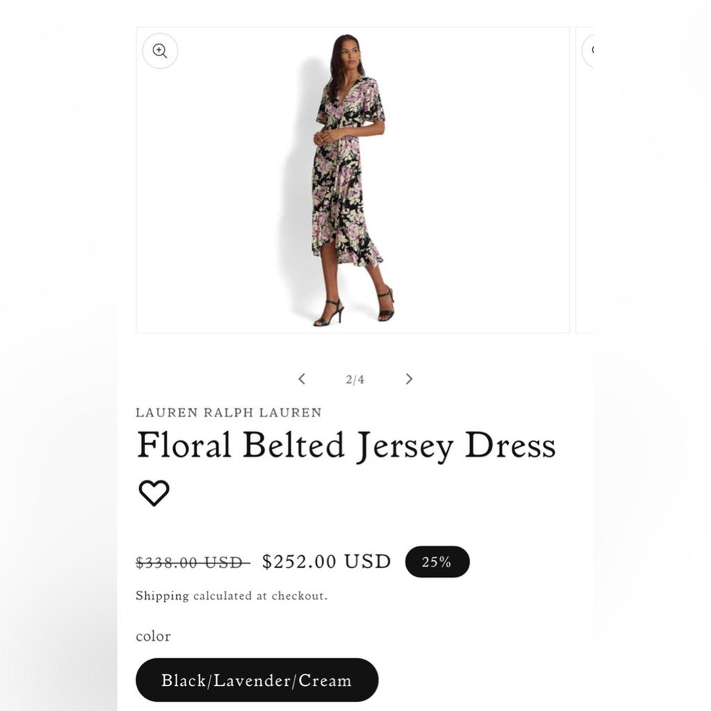NEW Lauren Ralph Lauren Floral Belted Jersey Dress Size 16 EXCELLENT Retail $338