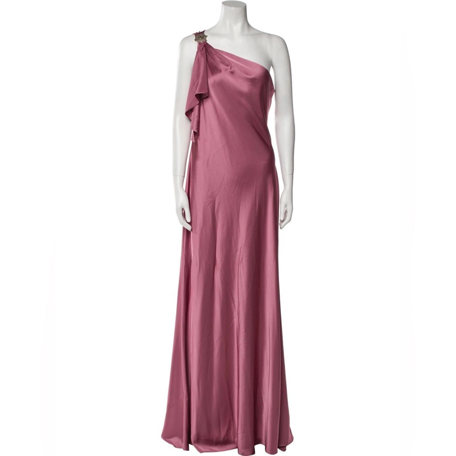 Ralph Lauren Satin Charmeuse One-Shoulder Gown Maxi Dress, Size 8, New w/Tag