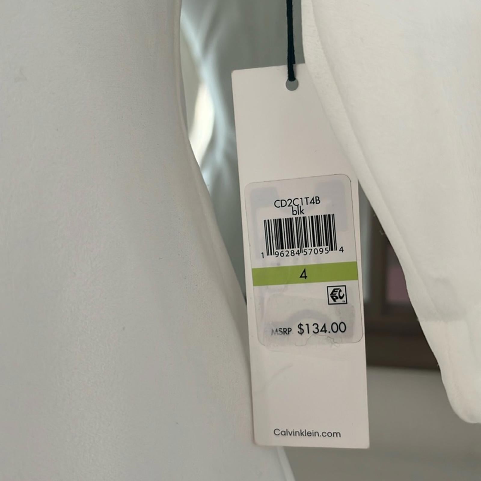 Calvin Klein WHITE Zippered 3/4 Sleeve V-Neck Midi Sheath Dress, Size 4 NWT $134