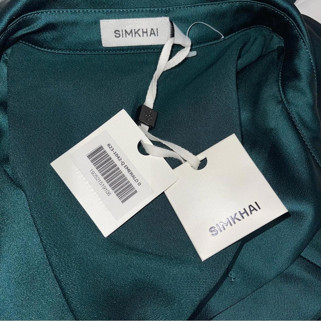 Simkhai Samba Satin Midi Shirt Dress in Emerald, Size 0 New w/Tag Retail $645