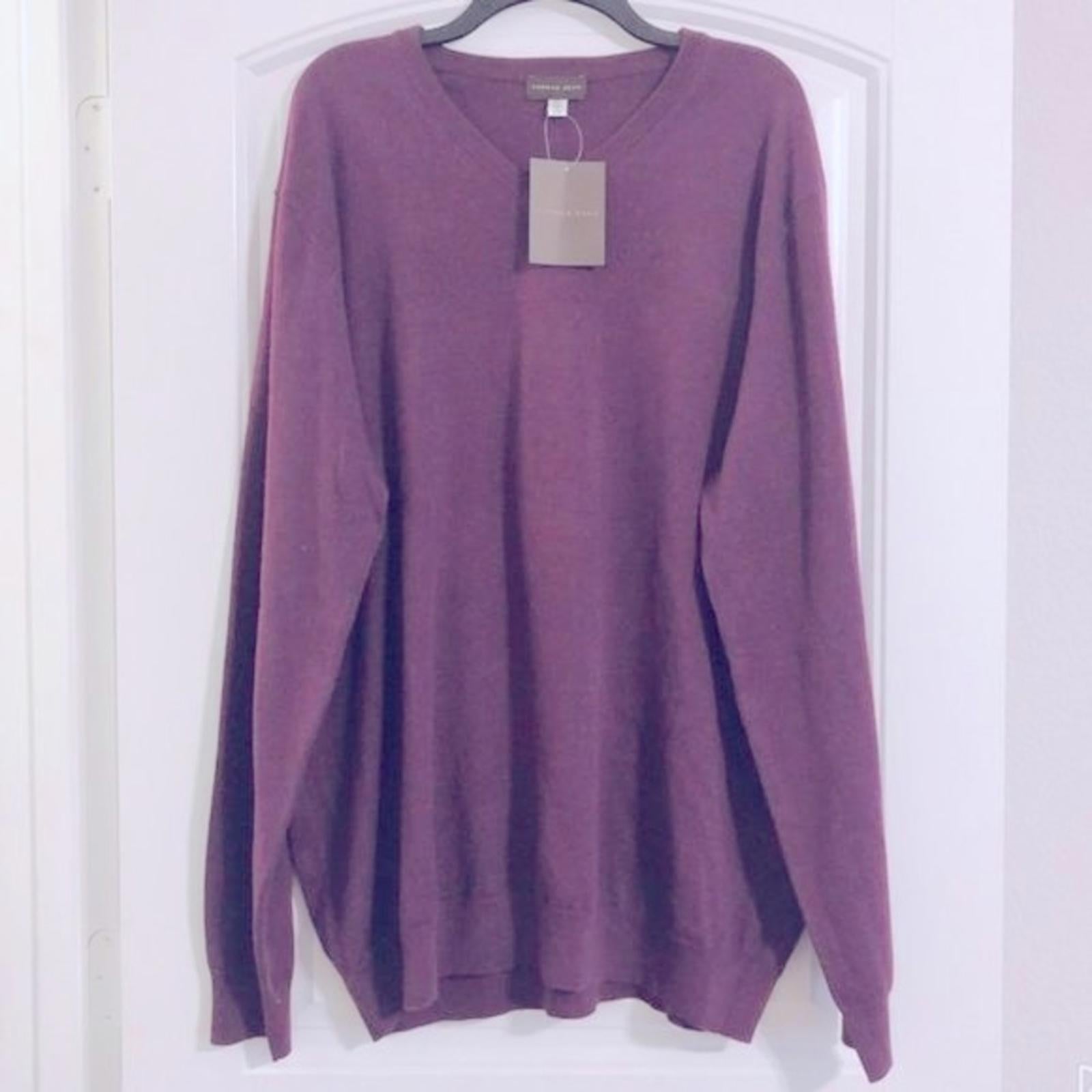 Thomas Dean Merino Wool-Blend Sweater in Purple, V-Neck Size XXL New w/Tag