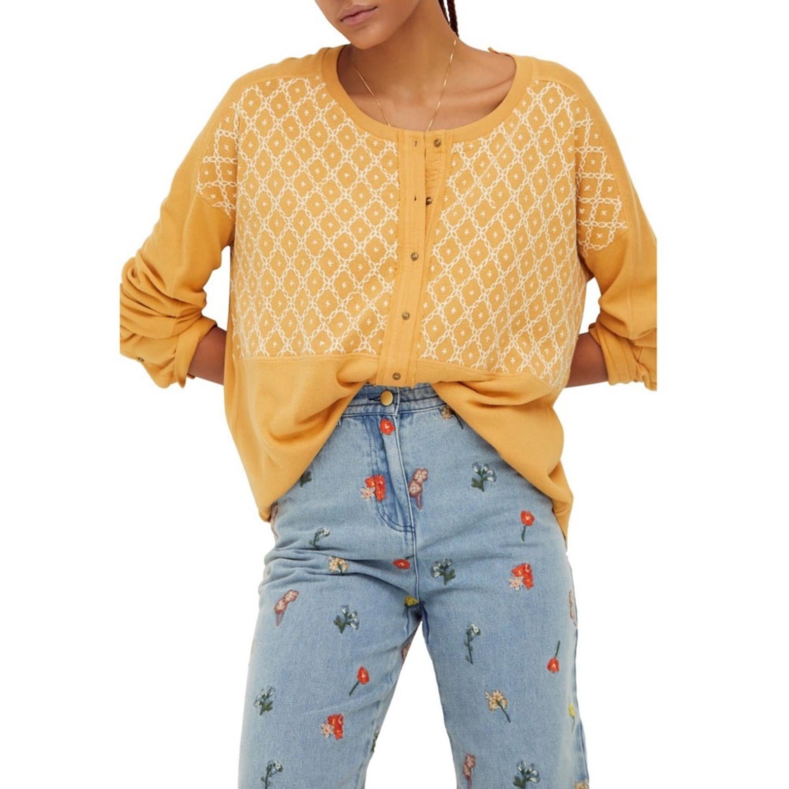 Free People Henley Long Sleeve Top Sweater, Size XL New with Tag Retail $108