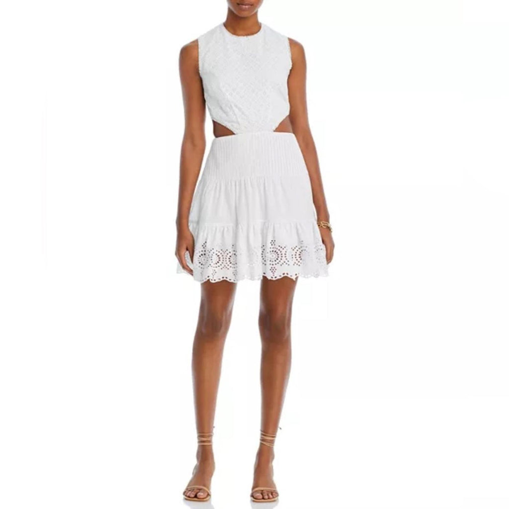 French Connection Esse Cotton Eyelet Cutout Dress in Linen White, NWT, Size 2