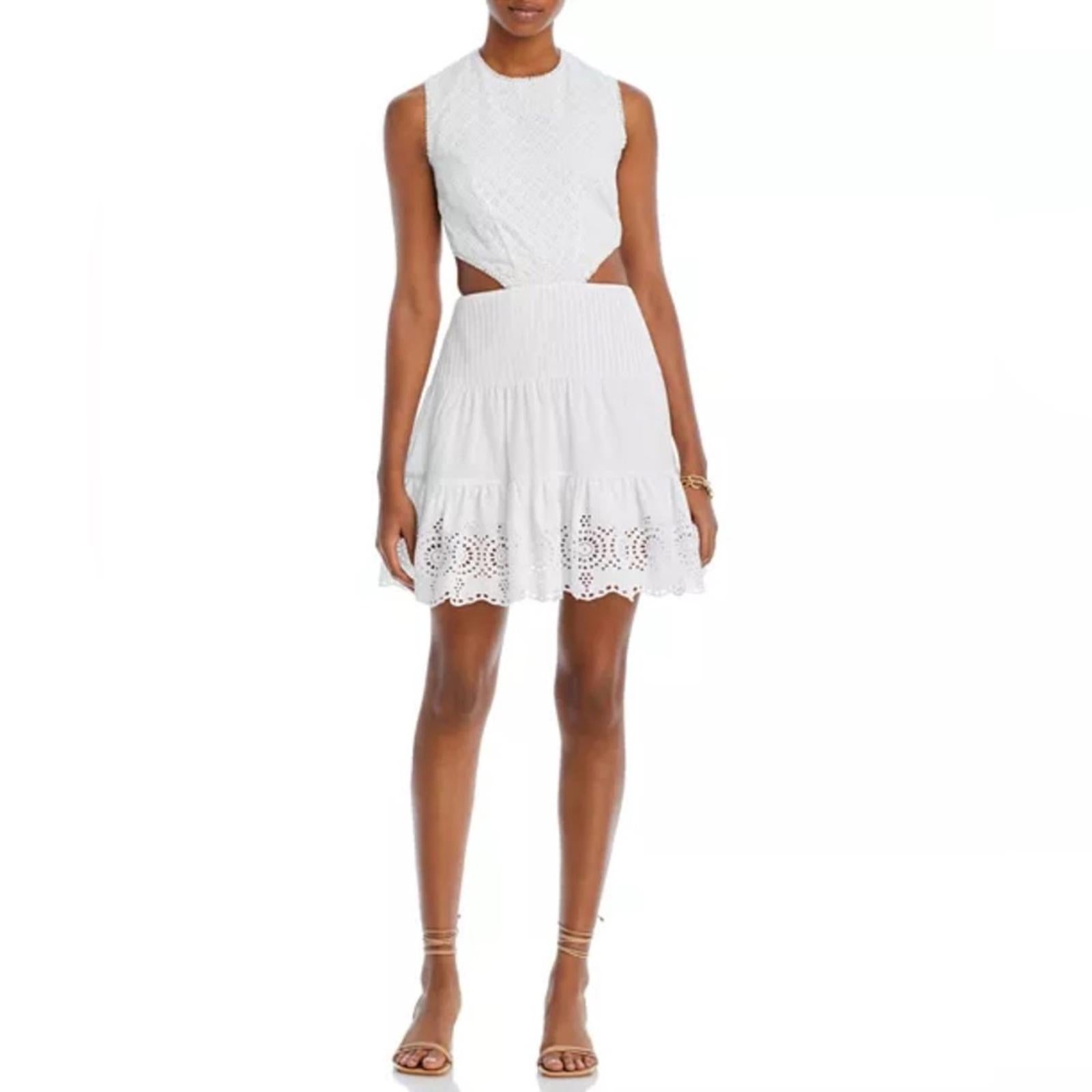 French Connection Esse Cotton Eyelet Cutout Dress in Linen White, NWT, Size 2