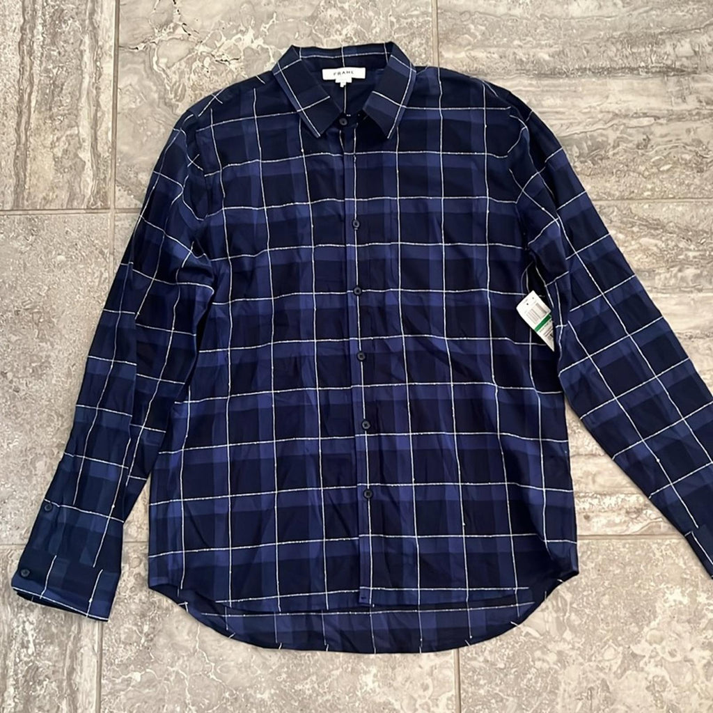 FRAME Cotton Ultra-Lightweight Windowpane Plaid Button-Up Shirt Size L New w/Tag
