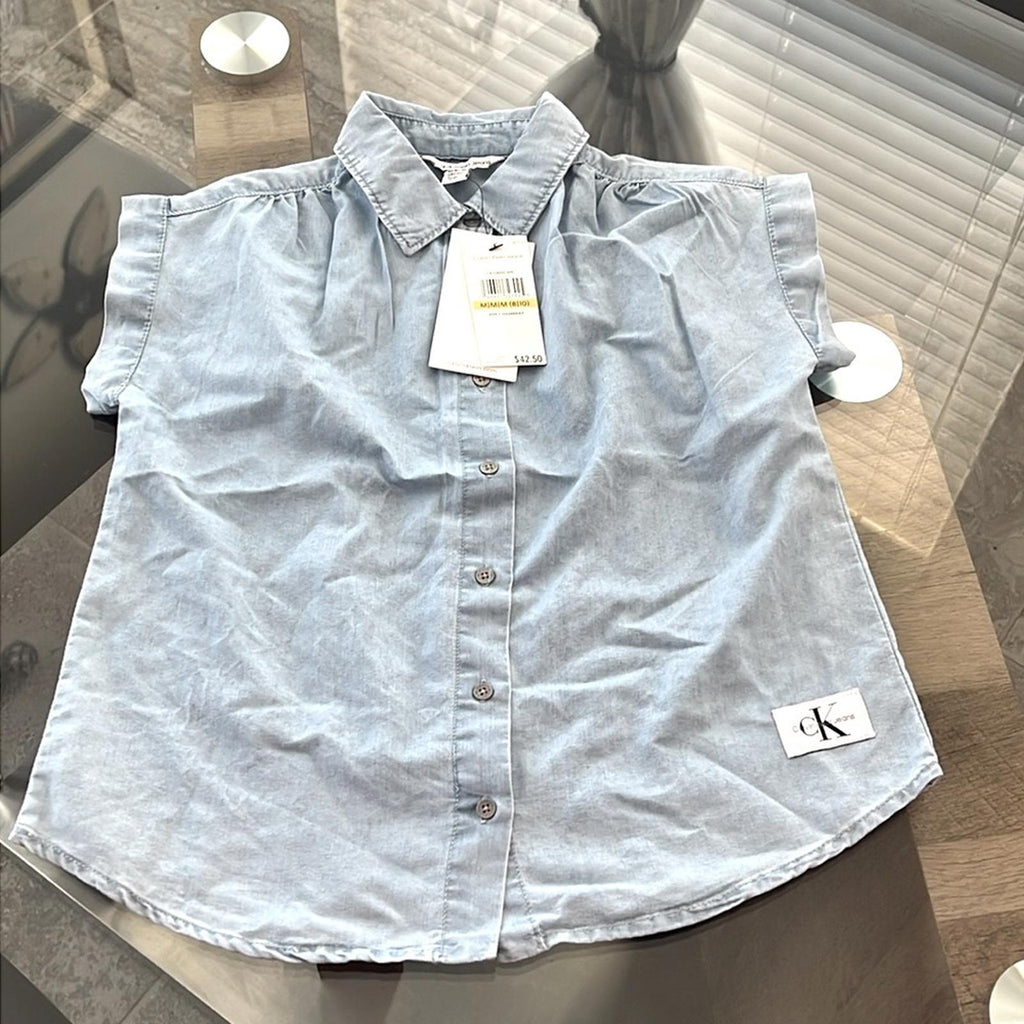 Calvin Klein Girls Relaxed Denim Button-Down Shirt, Size M (8/10) NEW Sold Out!