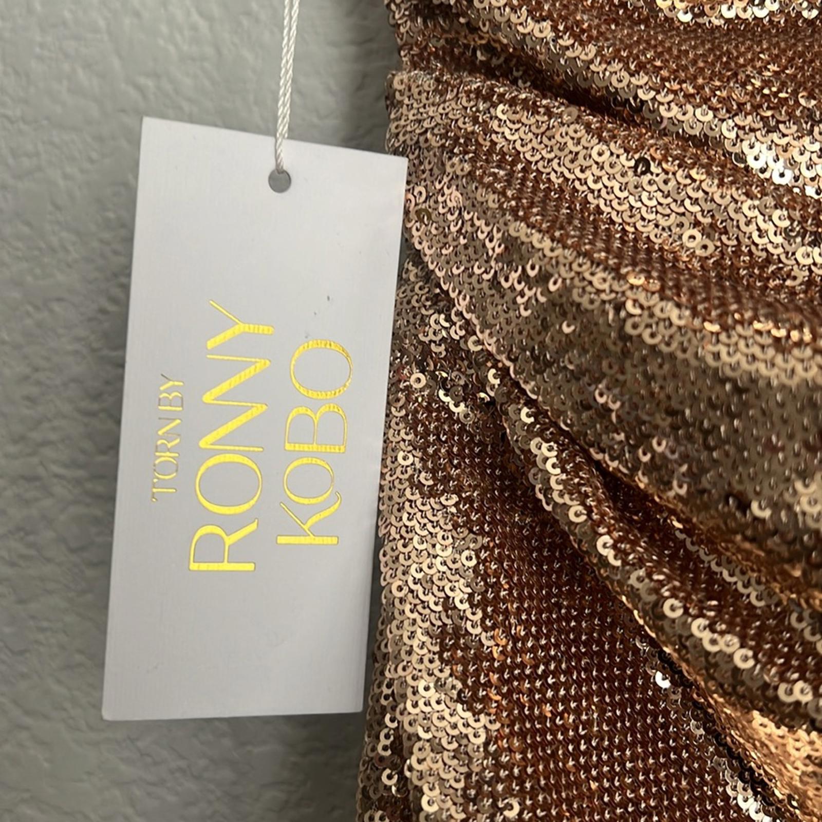 Ronny Kobo Kelly Sequin One-Shoulder Dress, Metallic Gold Size S NEW w/Tag $548