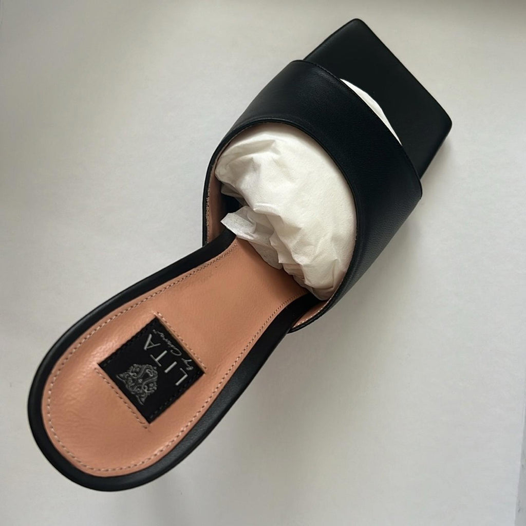 LITA by Ciara Black Solid Square Toe Slide Sandals, L1028-11 Size 42 New in Box