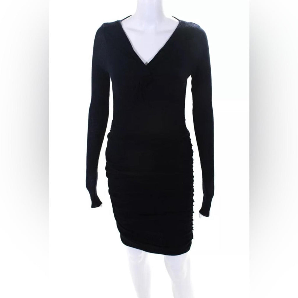 Maje Tight-Knit Long Sleeve Ruched Sweater Dress in Navy, Size 1 (S) Retail $345