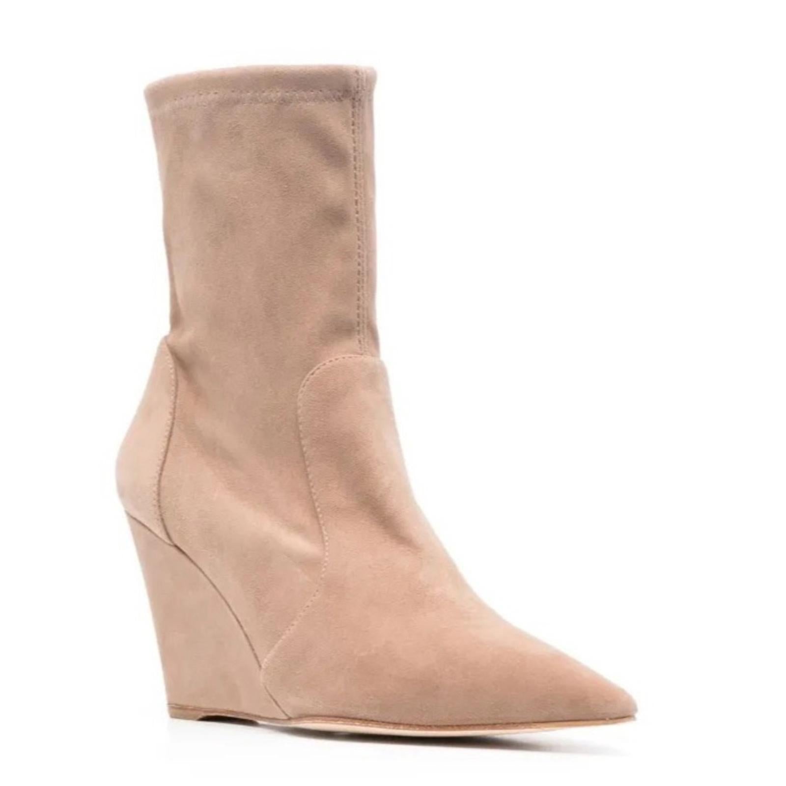 Stuart Weitzman Stuart Concealed-Wedge Sock Bootie Cashmere Stretch, NWT, Size 8