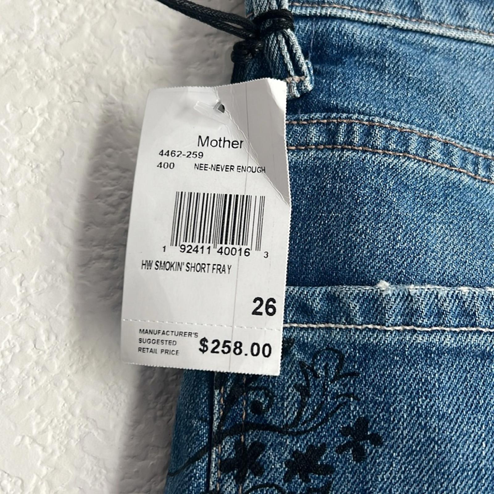 Mother High-Waisted Smokin’ Short Fray Jeans w/Strawberry Patch, Size 26 NWT